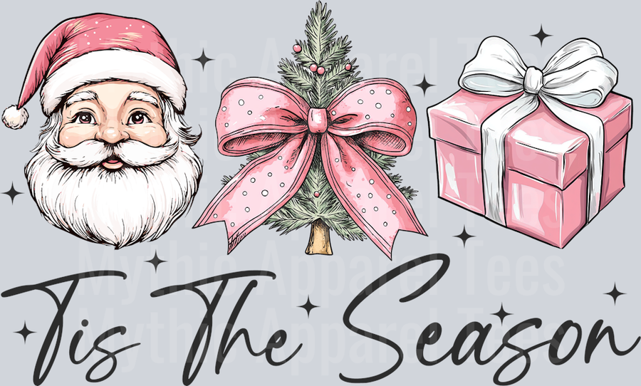 Tis the season bow santa tree pink  DTF Christmas Transfers