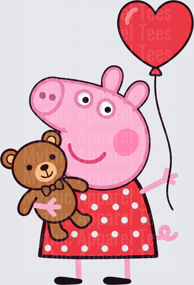 Peppa Pig Holding Teddy Bear with Red Heart Balloon