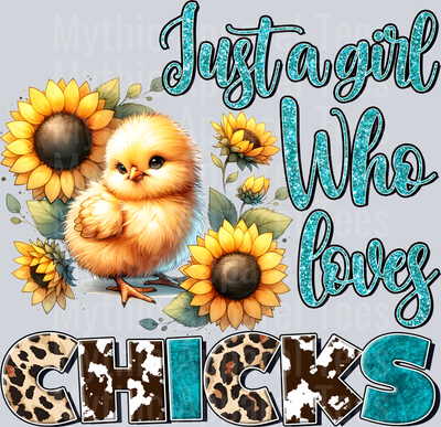Just a girl who loves chicks sun flower and chickens DTF Chicken Transfers