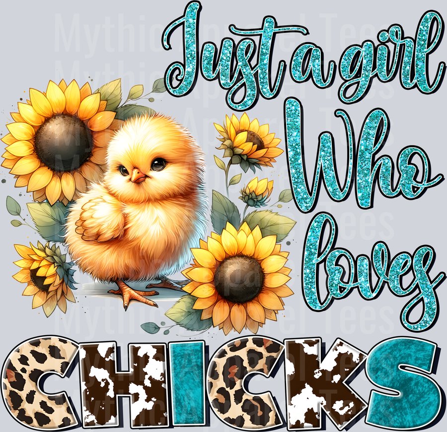 Just a girl who loves chicks sun flower and chickens DTF Chicken Transfers