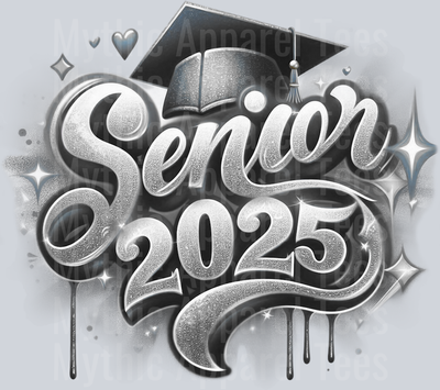 007 Senior 2025 Airbrushed Gray DTF 2025 Senior Graduation Transfers