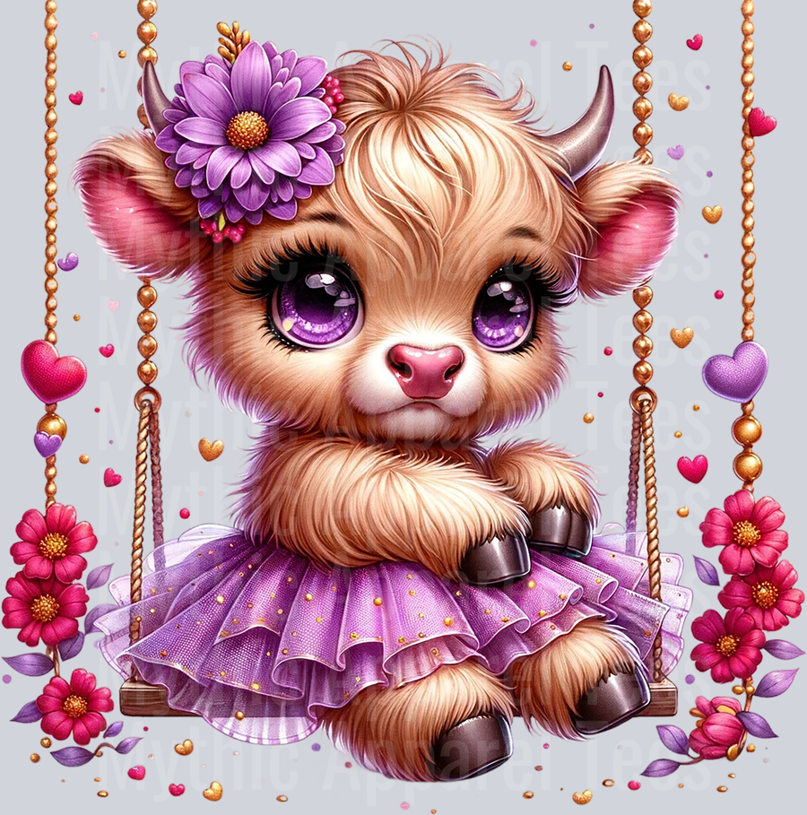 Cute Highland Cow Baby Swing purple DTF Precious Highland Cow Transfers