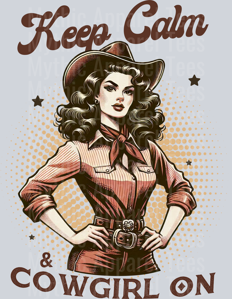 Keep Calm and Cowgirl on Retro DTF Western Girl Transfers