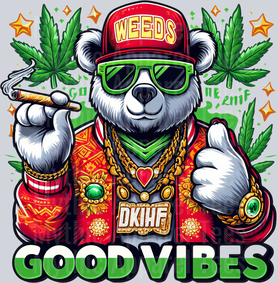 Polar Bear GOOD VIBES Rasta Colors floral colors weed plant DTF Weed Transfers