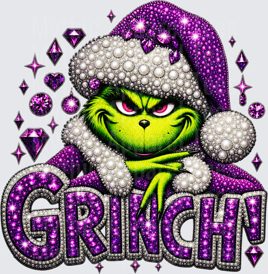 Grinch Purple Rhinestone Diamond Bling Santa Hat Pearl Glam Christmas Holiday Design