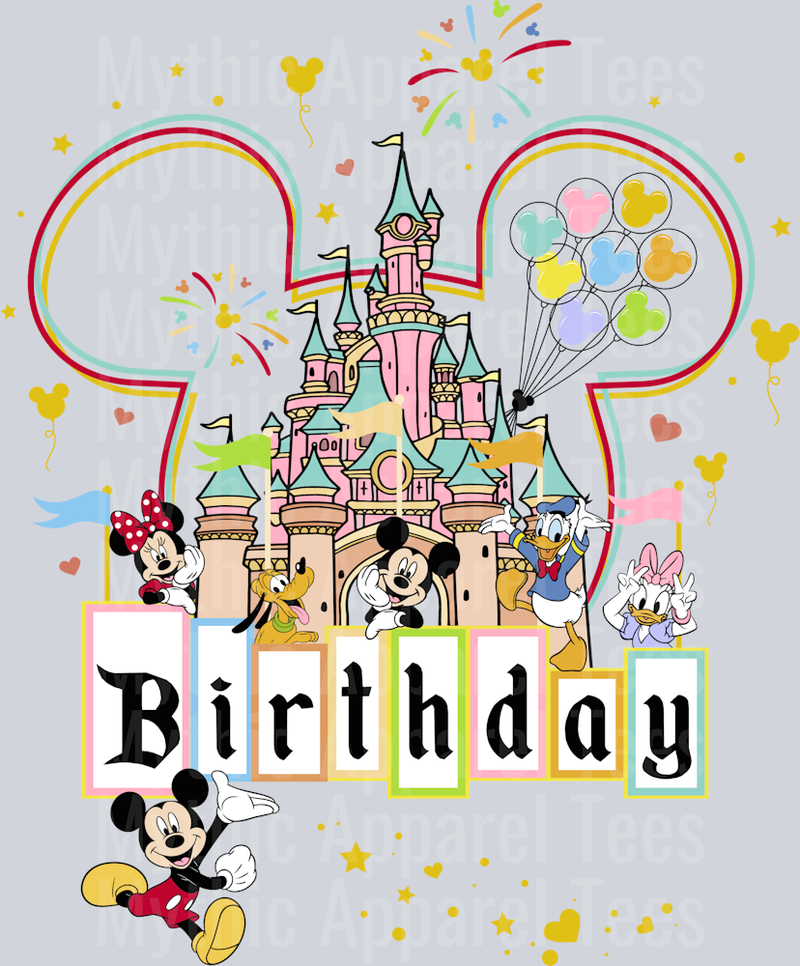 Disney Birthday Mickey Ears Classic Castle DTF Disney Transfers