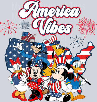 America Vibes USA American Flag Patriotic Mickey DTF Patriotic Disney Transfers