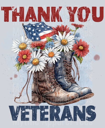 thank you veterans Boots with American Flag and Flowers Military DTF Patriotic Transfers