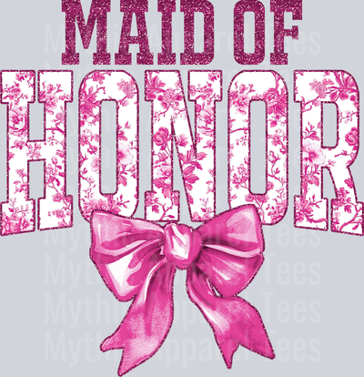 Light Pink Maid Of Honor College Font With Bow Floral Pattern Wedding