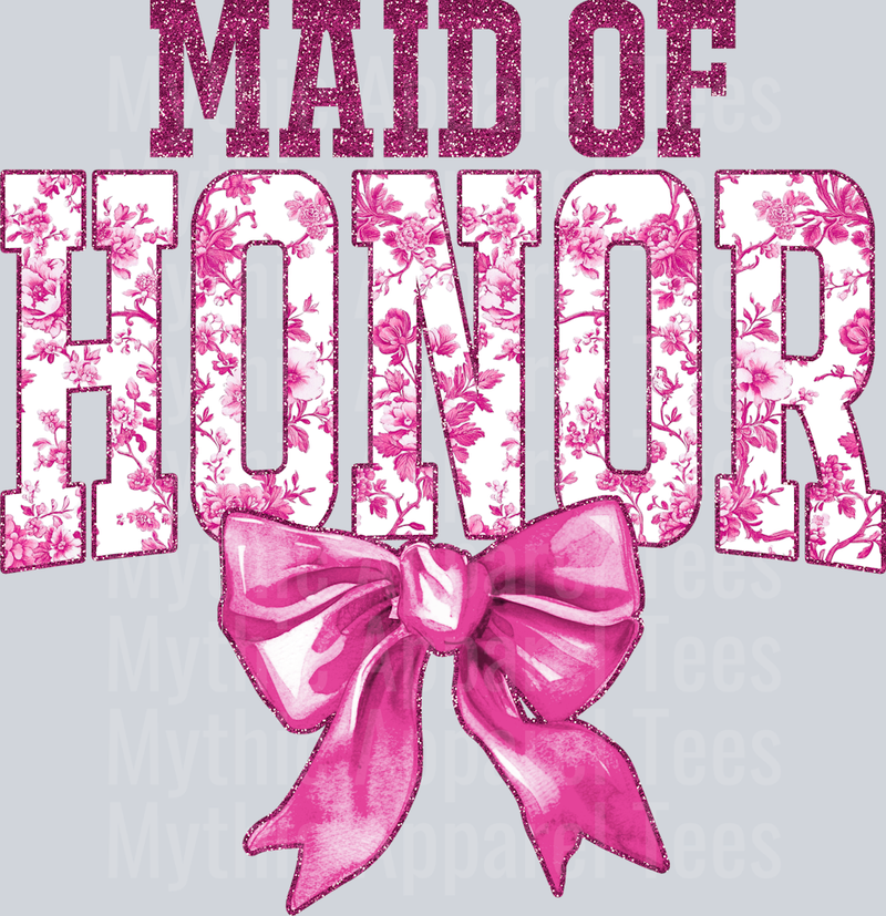 Light Pink Maid Of Honor College Font With Bow Floral Pattern Wedding