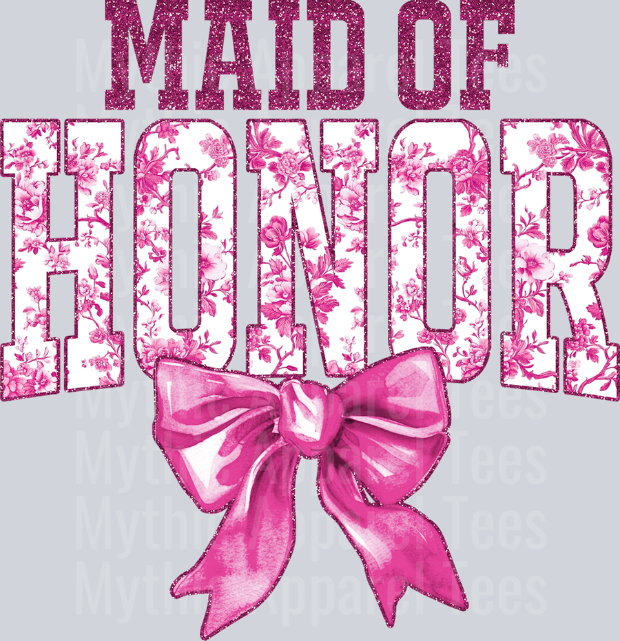 Light Pink Maid Of Honor College Font With Bow Floral Pattern Wedding