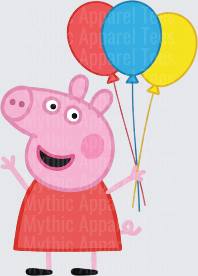 Peppa Pig Holding Red Blue Yellow Balloons Red Dress