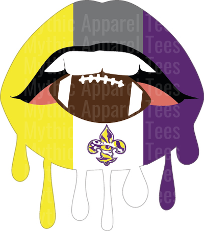 LSU Tigers Dripping Lips Football Fleur de Lis Purple Gold Team Spirit