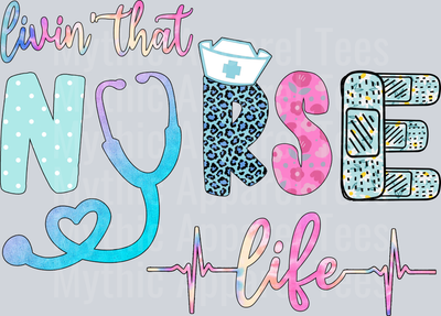 livin that nurse life heartbeat and pastel colors DTF Nurse Transfers