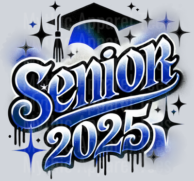006 Senior Airbrushed Blue DTF 2025 Senior Graduation Transfers