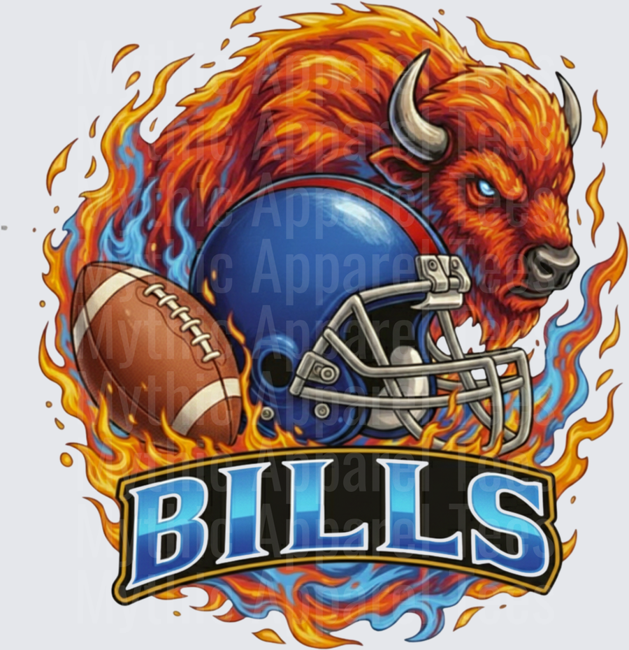 Buffalo Bills Flaming Bison Football Helmet Fire Design