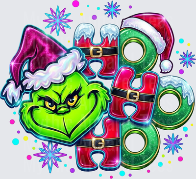 New Grinch Santa Hat Ho Ho Ho Neon Snowflake Christmas
