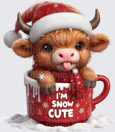 Highland Christmas Cow I'm Snow Cute Santa Hat Red Mug
