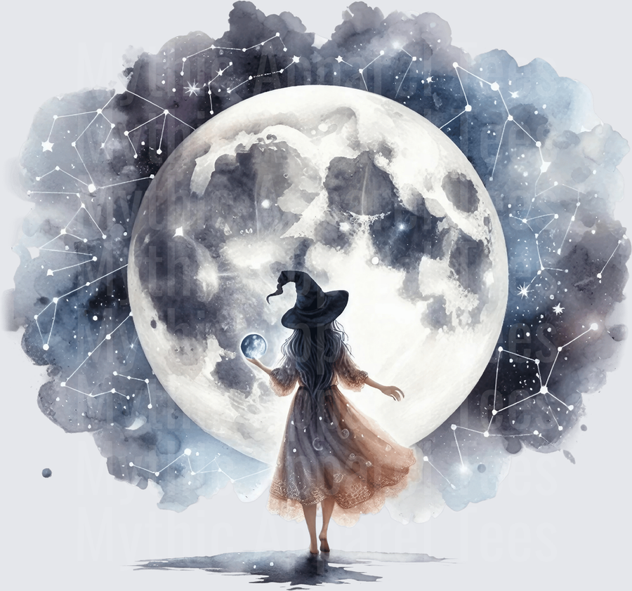 Halloween Gothic Witches Moonlit Celestial Witch with Crystal Ball
