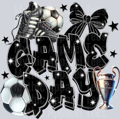 Game day with soccer and cup ball cleat cute DTF Sports Transfers