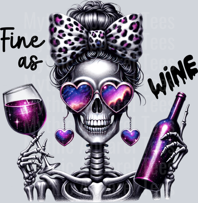 Fine as Wine Heart Glasses Skelly Girl DTF Skull Transfers