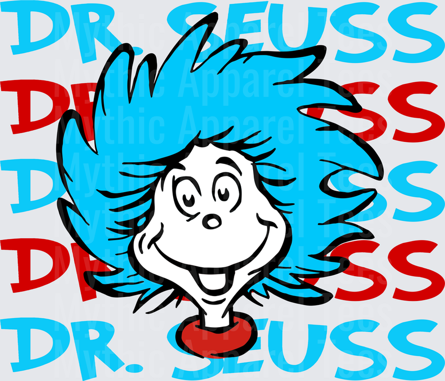 DR Seuss Thing 1 or Thing 2 Blue Hair Face Repeat Text Background