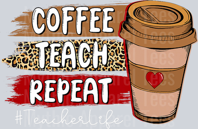 Coffee Teach Repeat cheetah, brown and pink red DTF Coffee Transfers