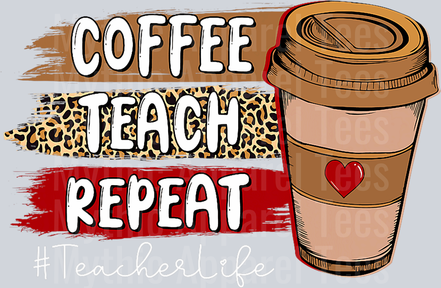Coffee Teach Repeat cheetah, brown and pink red DTF Coffee Transfers