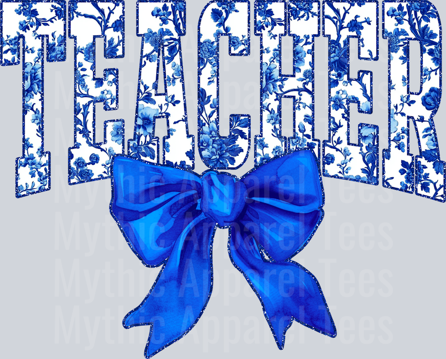 Blue Toile Teacher College Font Floral Teacher Design
