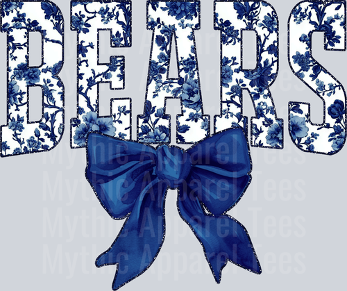 Navy Bears College Font Floral Pattern School Spirit & Sports