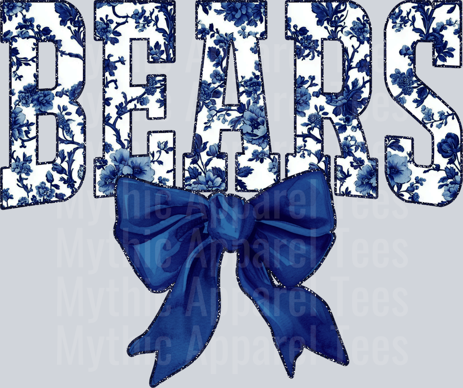 Navy Bears College Font Floral Pattern School Spirit & Sports