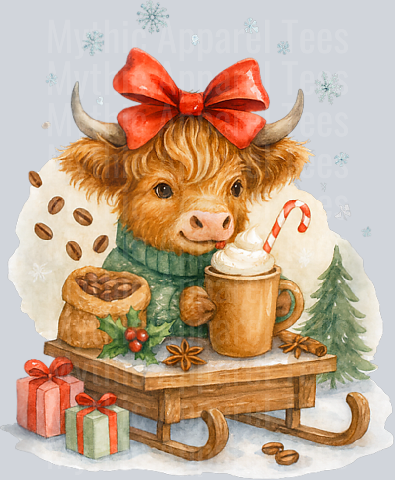 Highland Cow Christmas Coffee Cocoa Sled Cute Watercolor Tank Top