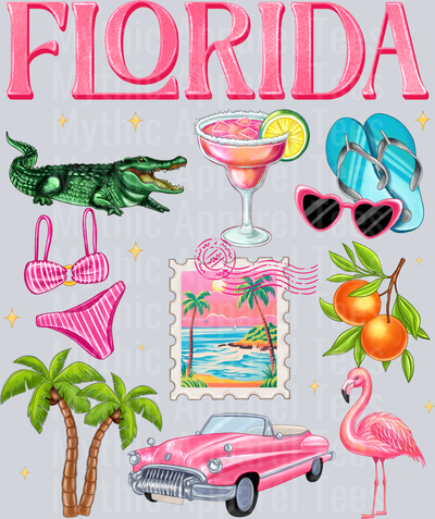 Florida flamingo corvette bikini martini DTF Summer Transfers
