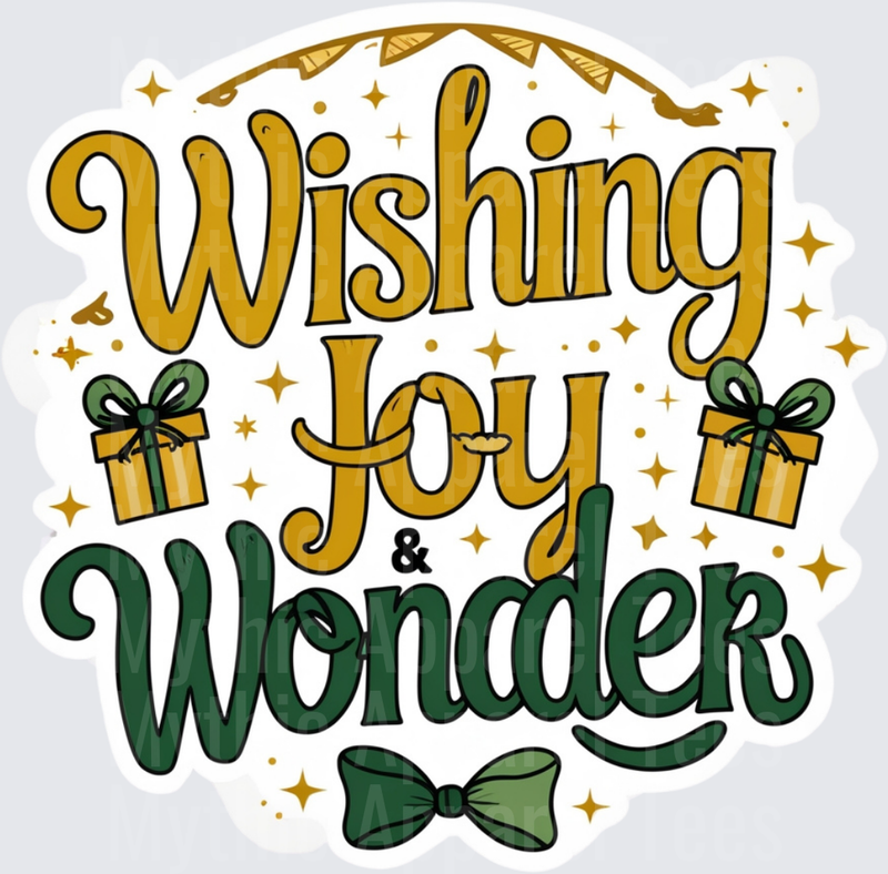 Christmas Wishing Joy & Wonder Gold Green Holiday Typography