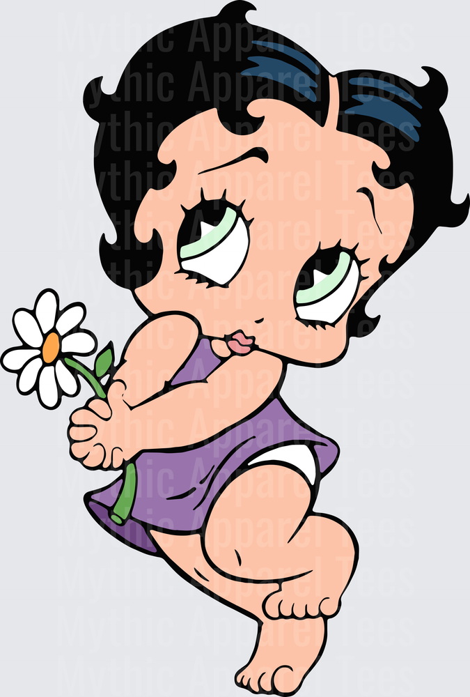 Baby Betty Boop Holding White Daisy Flower Purple Dress