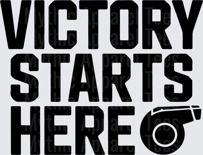 American Football Victory Starts Here Bold Text With Whistle
