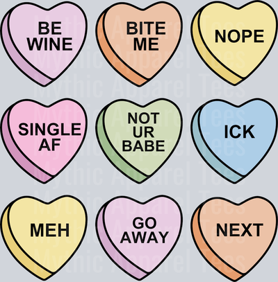 Candy Hearts Valentines Day DTF Valentines Day Transfers