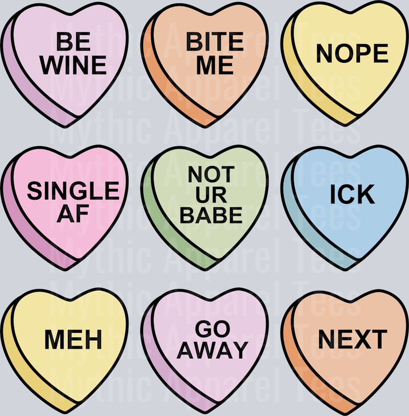 Candy Hearts Valentines Day DTF Valentines Day Transfers