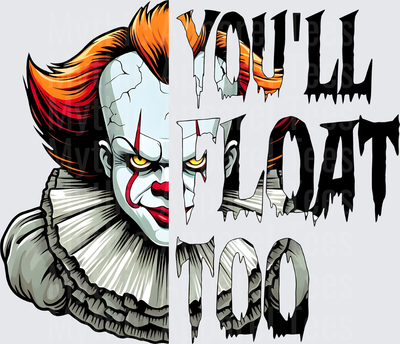 Pennywise IT Clown You'll Float Too Split Face Horror Graphic