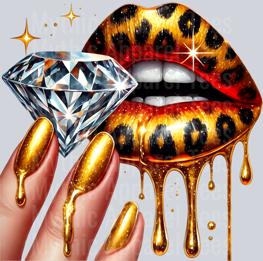 Gold Leopard Diamond Lips (2) DTF Glam Transfers