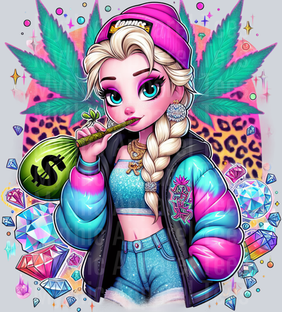 Elsa Cheeta Print Jewels Smoking Weed DTF Weed Transfers