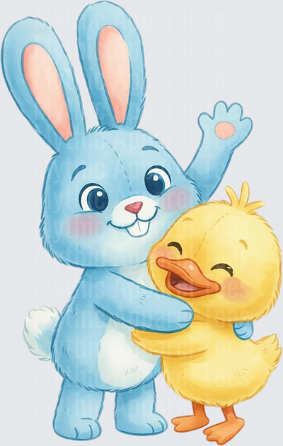Toy Story 5 Blue Bunny Hugging Happy Yellow Duckling