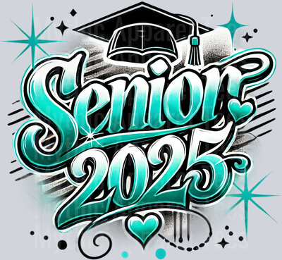 004 Senior 2025 Airbrushed Teal DTF 2025 Senior Graduation Transfers