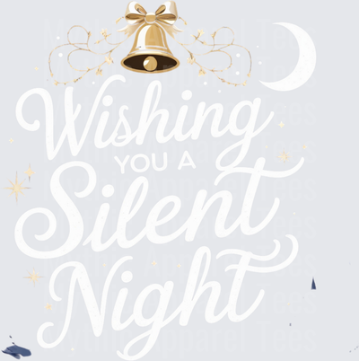 Christmas Gold Bell Bow Floral Swirl Stars Holiday Script