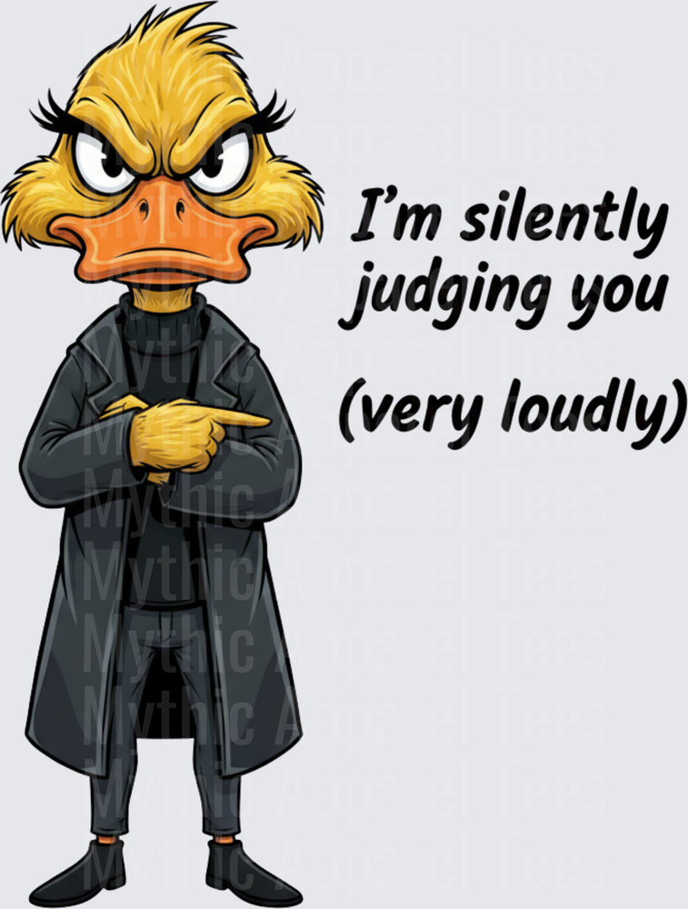 Funny Sarcastic Duck In Black Trench Coat Arms Crossed Judging Expression I'm Silently Judging You Very Loudly