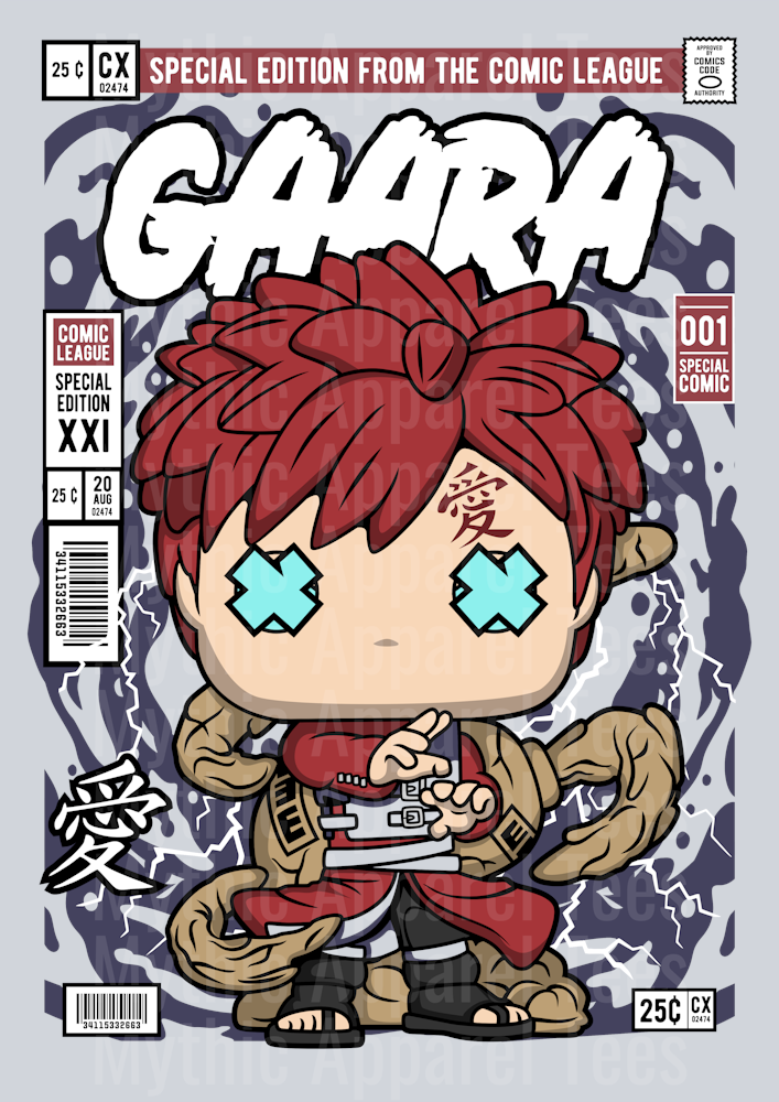 Naruto Gaara Comic Book Cover STYLE DTF Pop Culture Transfers
