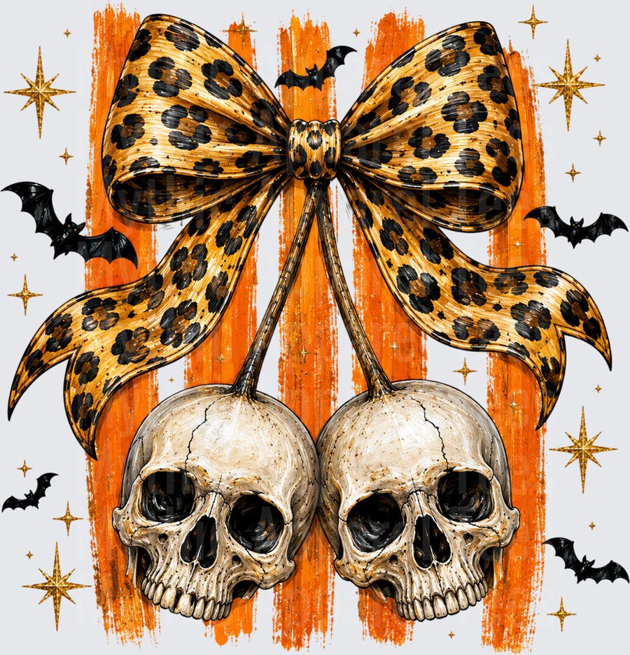 Halloween Leopard Print Bow Skull Cherries Bats Gold Stars