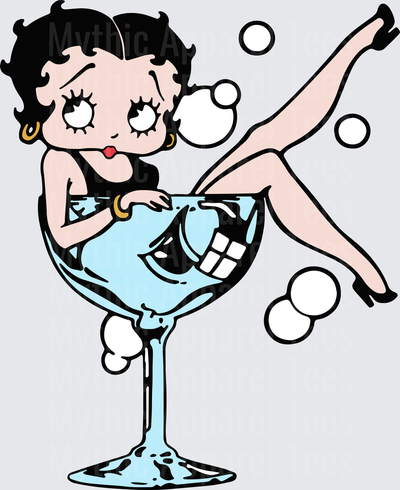 Betty Boop Sitting in Oversized Martini Glass with Bubbles Flirty Pinup Style