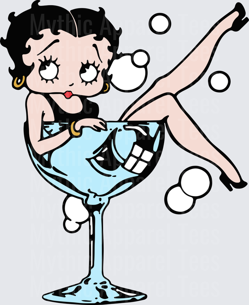 Betty Boop Sitting in Oversized Martini Glass with Bubbles Flirty Pinup Style