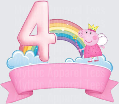 Peppa Pig Fairy Princess 4th Birthday Rainbow Banner
